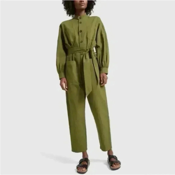 Apiece Apart Green Kiva Levante Jumpsuit Pant Flight Suit Belted Women’s 4 Vogue - Picture 6 of 14